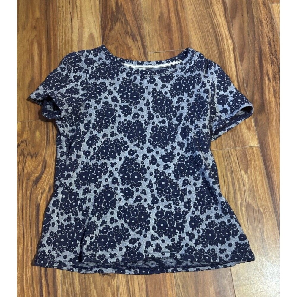 Anthropologie Navy and Light Gray Floral Short Sleeve Top